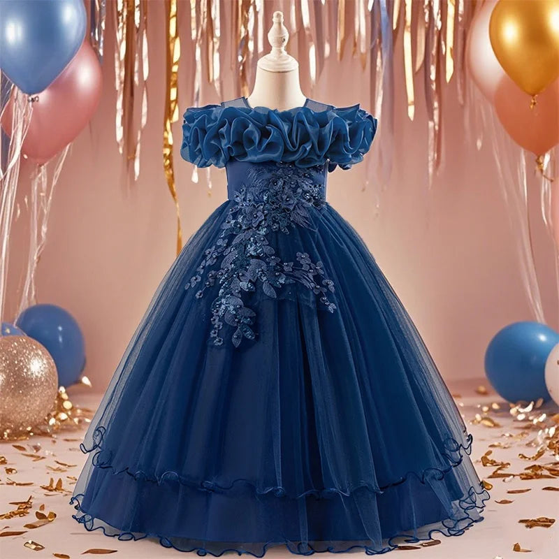 Prom & Party Dress – Girls Floral Mesh Gown