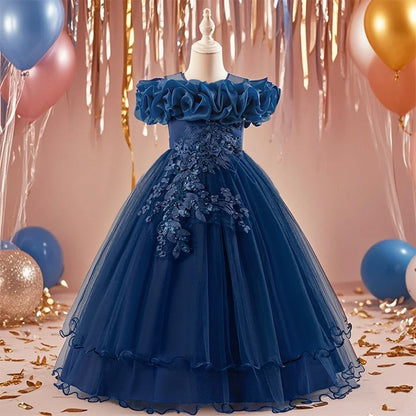 Prom & Party Dress – Girls Floral Mesh Gown