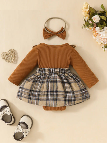 Cute Baby Girl Long Sleeve Plaid Romper