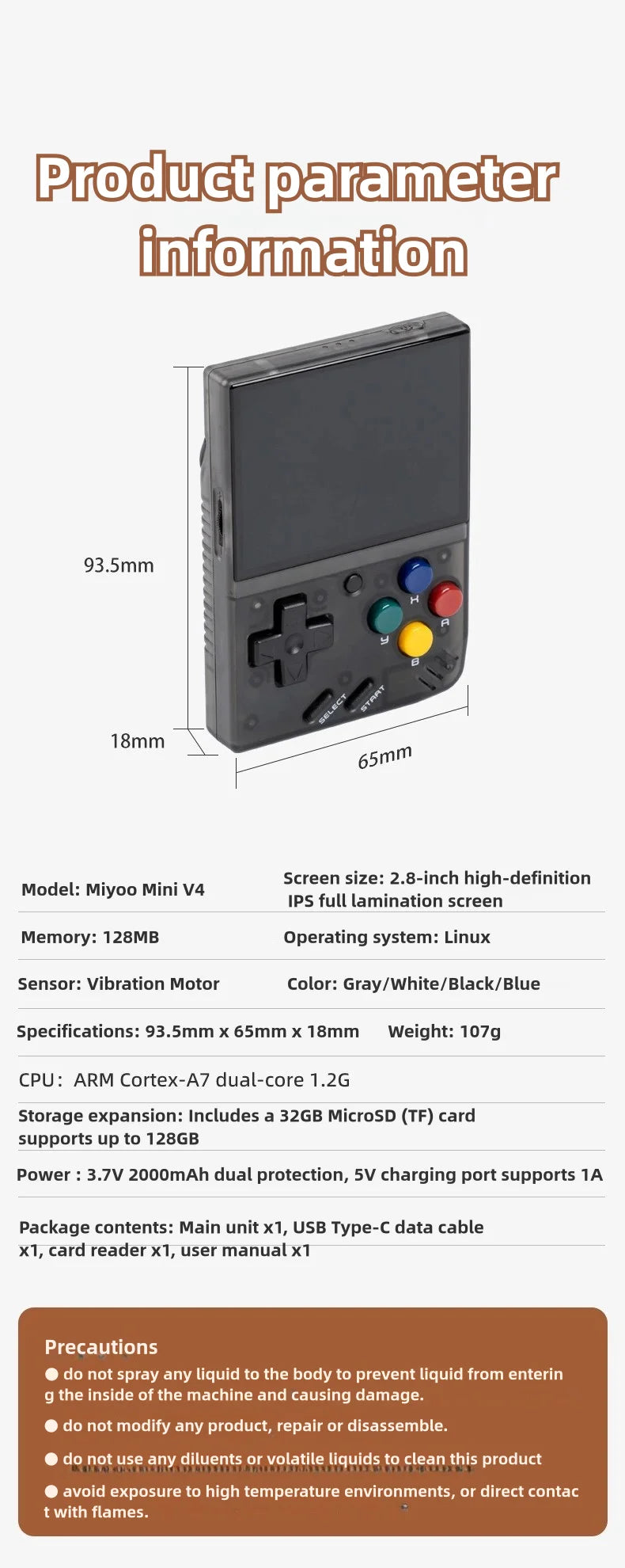 Mini V4 Handheld Retro Console: 2.8'' IPS, 2000mAh, Linux Gaming