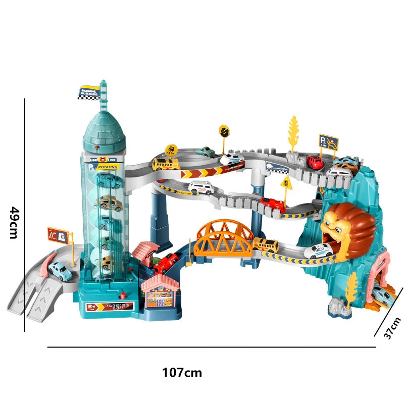 Lion-Themed Car Track Set – Educational Racing Fun for Kids!