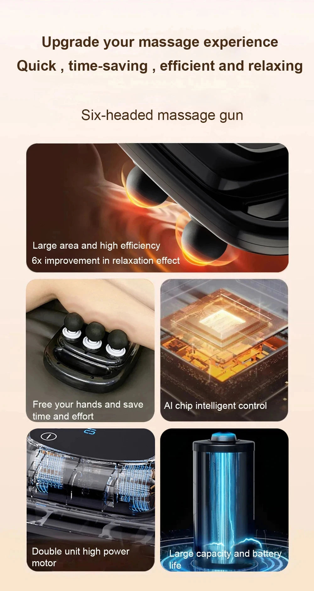 6-Head Deep Tissue Massage Gun: Pro Percussion for Neck & Spine - Ultra Shoppings