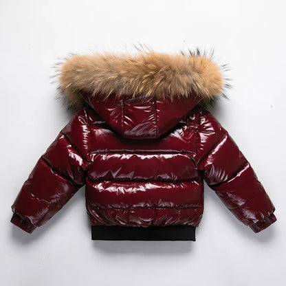 Shiny Waterproof Kids' Down Parka – Real Fur Hood
