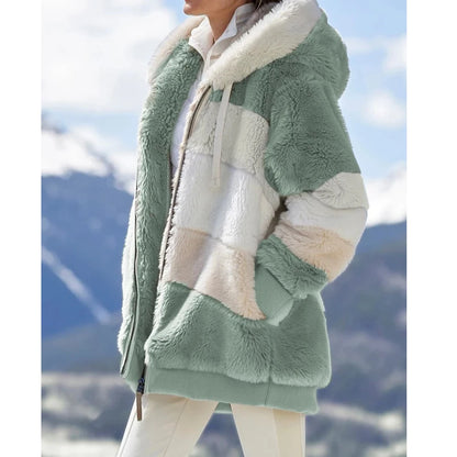 Oversized Hooded Plush Jacket 2024 – Warm Cashmere Streetwear for Women