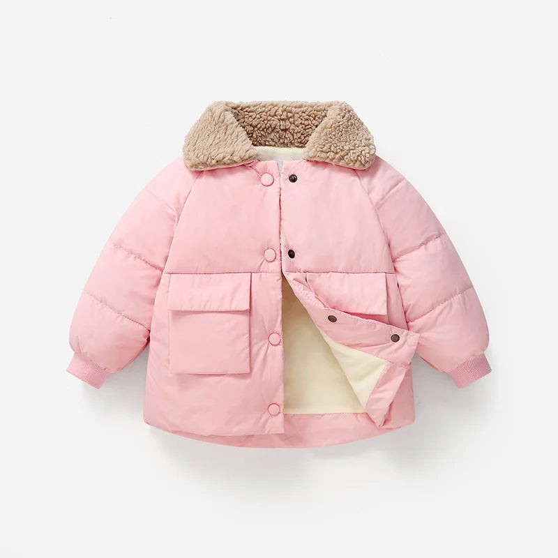 Boys & Girls Lapel Jacket – Cozy Lamb Fleece Kids’ Coat