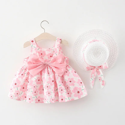 Infant Girls’ Summer Party Dress with Gift Hat