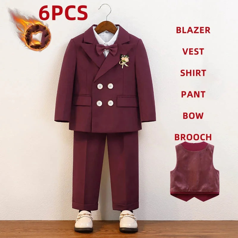 Elegant Boys’ Velvet Suit – British-Style Wedding & Party Outfit