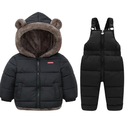 Warm 2Pcs Winter Clothes – Hooded Fleece Coat + Pants for Kids