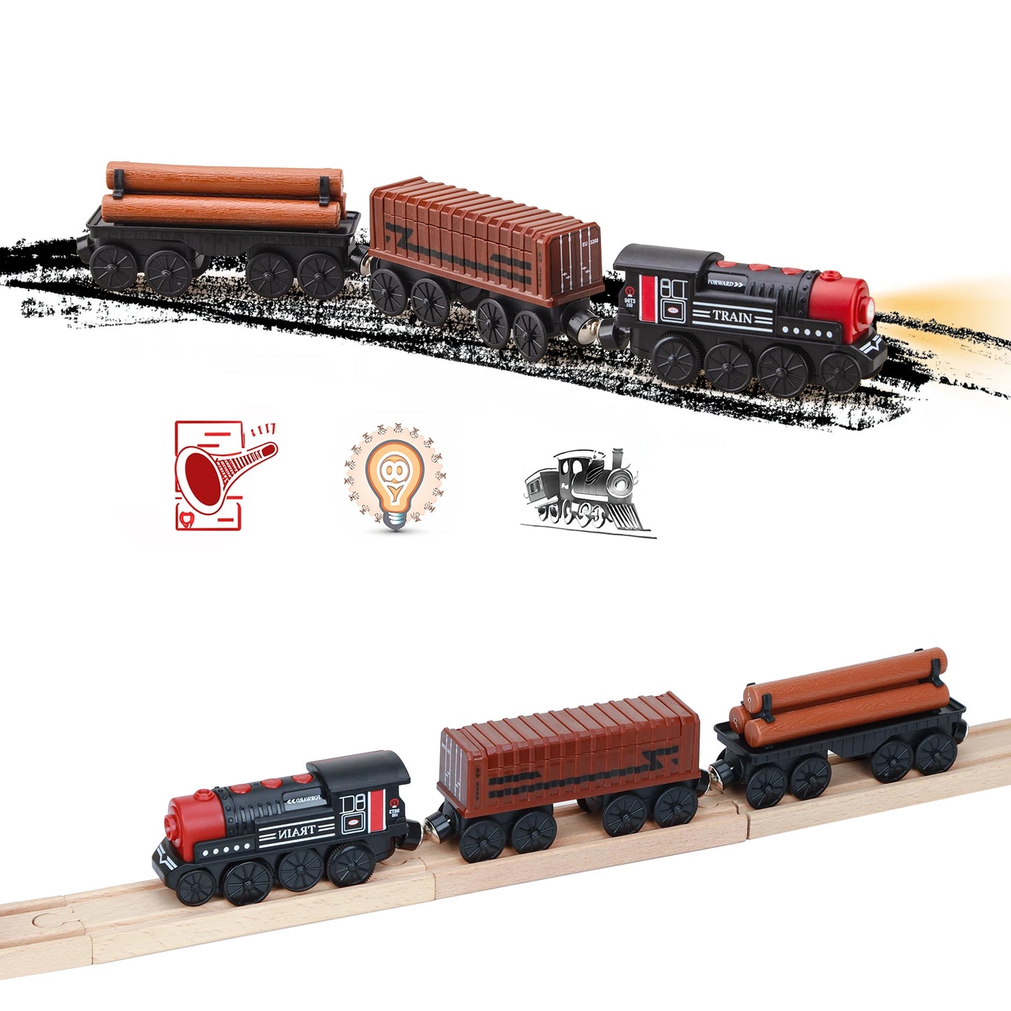 Electric Train Toy Set - Fits Standard Wooden Tracks & Railway Systems