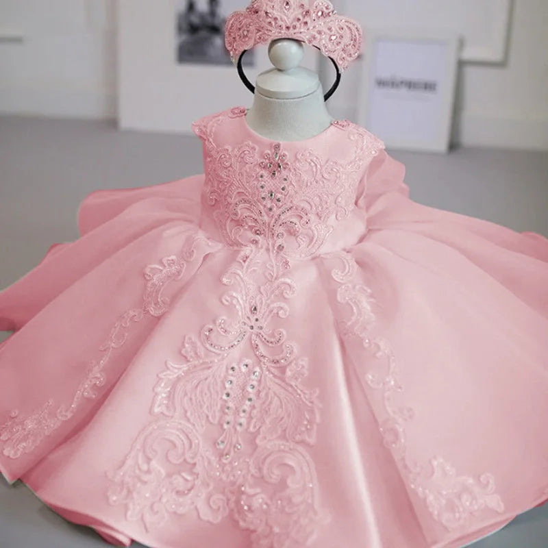 White & Pink Princess Dress – Baby Girl Christening & Party Outfit