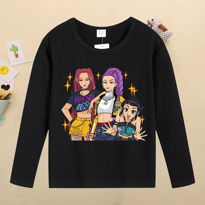 Kpop Demon Hunters Kids T-Shirt – Kawaii Cartoon Long Sleeve Top