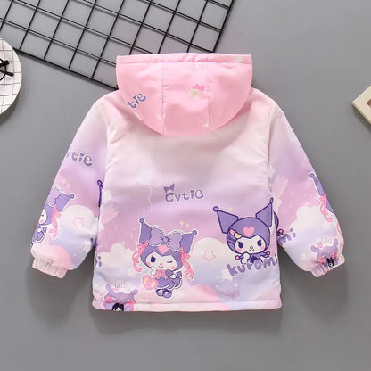 Teen Girls’ Plush Jacket – Cartoon Hooded Outerwear