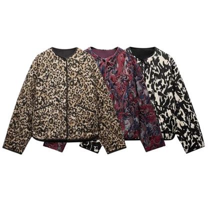 Commuter Style Cotton Jacket – Animal Print & Long Sleeve