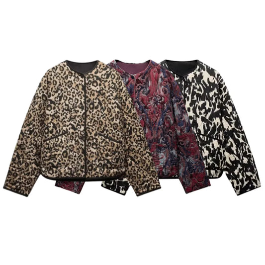 Commuter Style Cotton Jacket – Animal Print & Long Sleeve