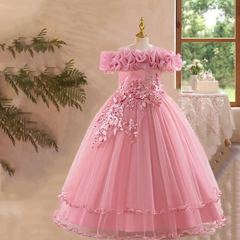 Prom & Party Dress – Girls Floral Mesh Gown