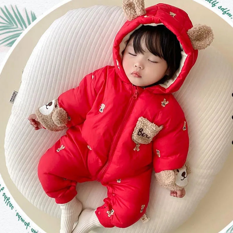 Infant Hooded Romper – Soft Cotton & Fleece