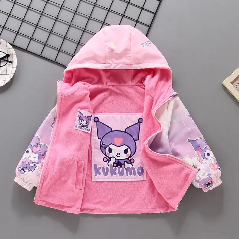 Teen Girls’ Plush Jacket – Cartoon Hooded Outerwear