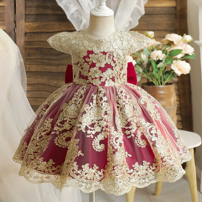 Princess Party Dress – Lace Embroidery with Ruffles