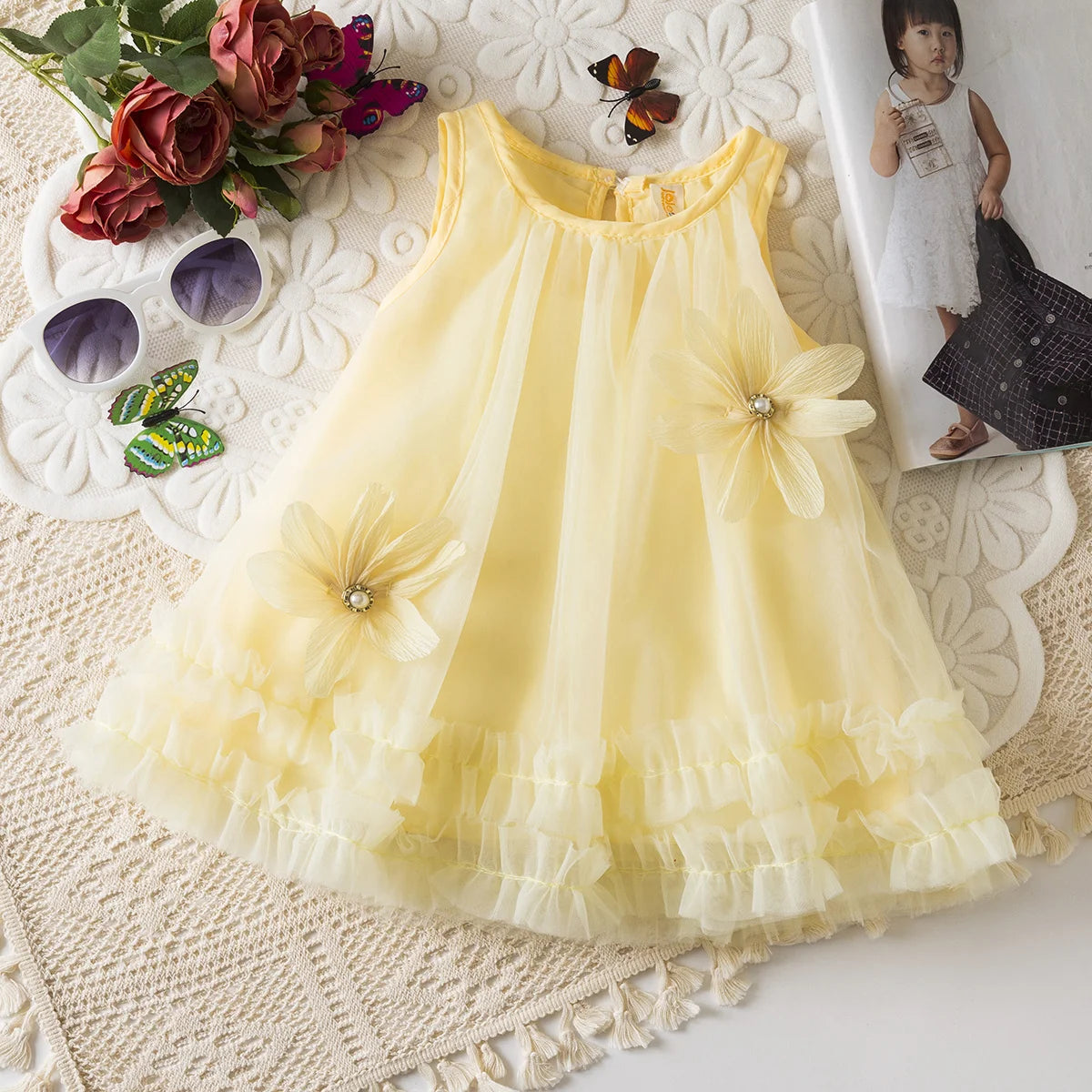 Baby Girl Costume – 3D Flowers & Mesh Pleats