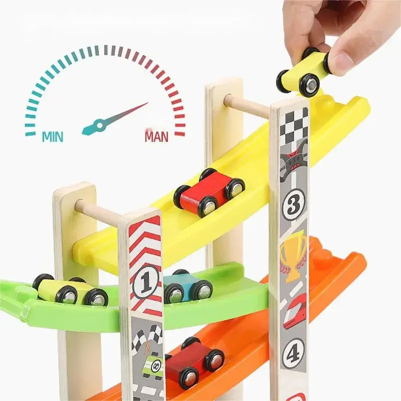 Wooden Ramp Racer – Montessori Racing Track Toy for Toddlers