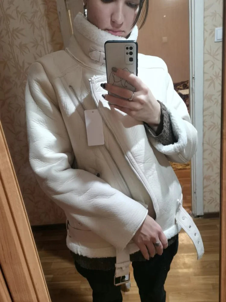 Thick Faux Leather Fur Coat – Winter Aviator Style