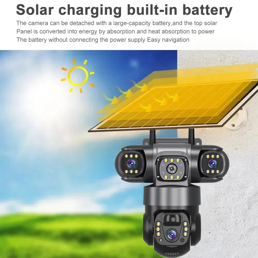 4G Solar Security Camera – 3 Lens, 10X Zoom, Night Vision