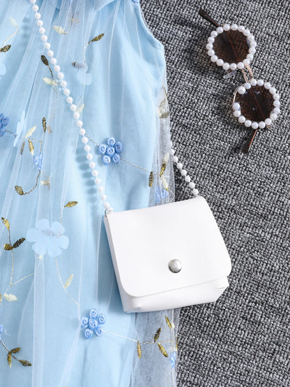 Girls' Summer Halter Dress with 3D Flowers & Bag