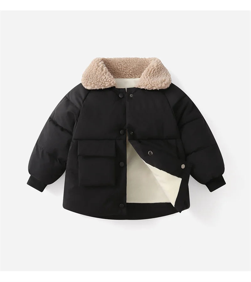 Boys & Girls Lapel Jacket – Cozy Lamb Fleece Kids’ Coat