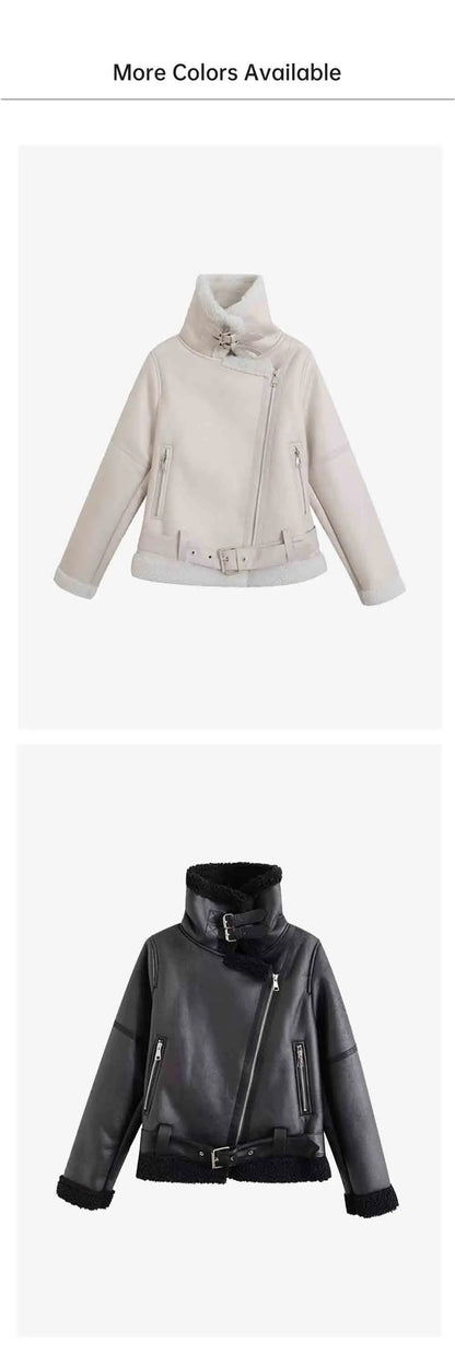 Retro Moto Style Coat – 2024 A/W Women's Fur Outerwear