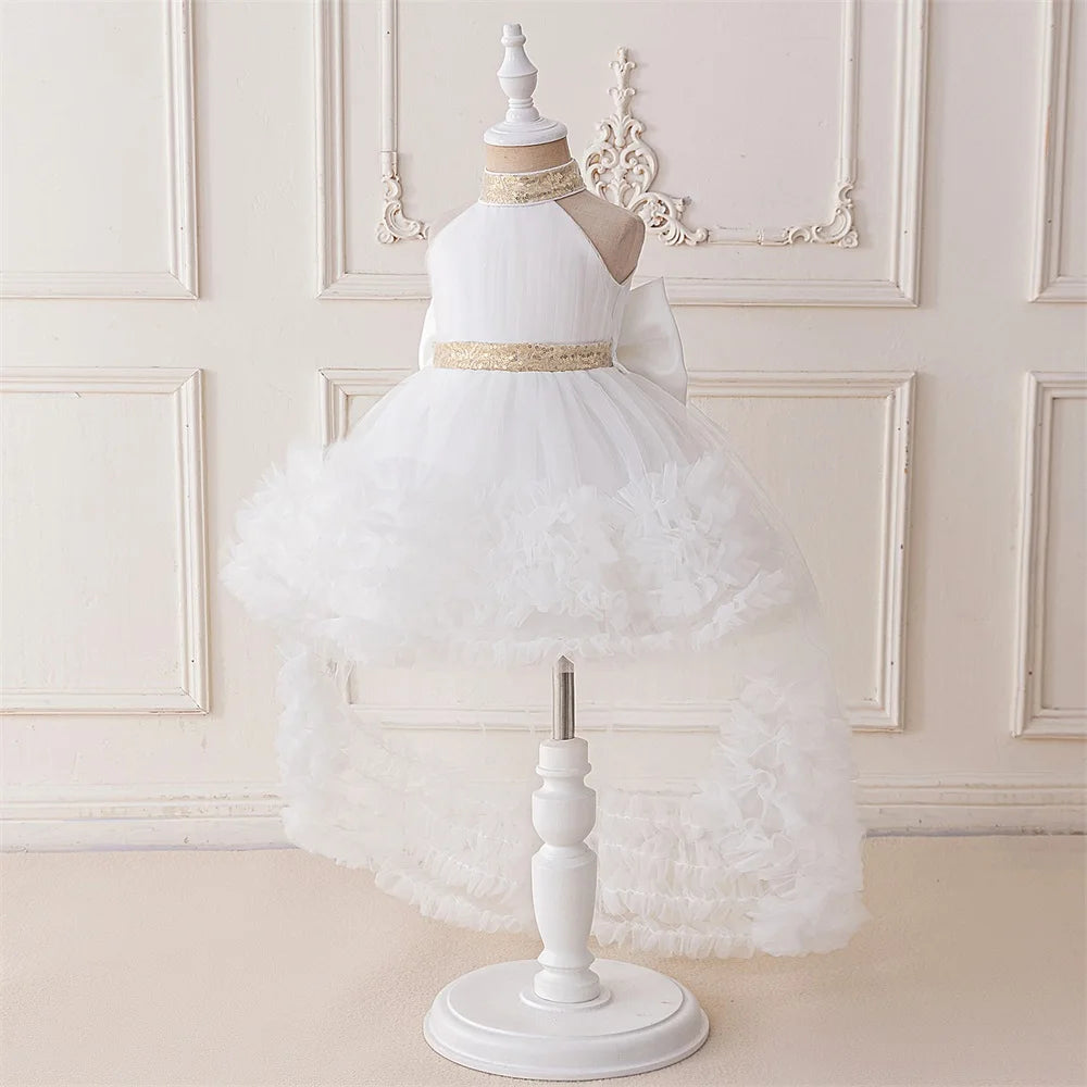 Elegant Baby Party Dress – Sequin Princess Gown with Big Bow & Train