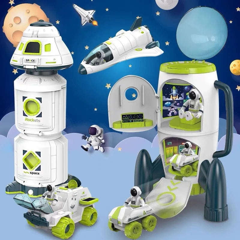 Space Model Toy Set – Light & Sound Shuttle, Rocket, and Station for Kids!