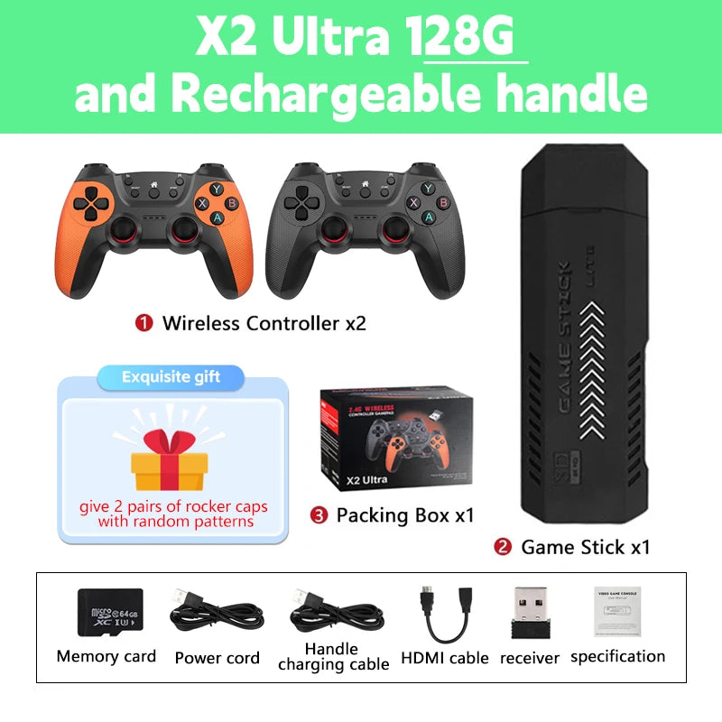 X2 Ultra 4K Retro Game Stick: 30,000 Games & Wireless Controllers Christmas Gift