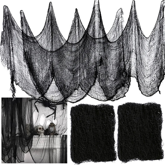 Haunting Black Spider Web Gauze – Creepy Decor for Halloween