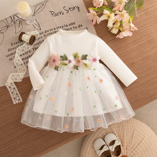 Toddler Girl Fluffy Flower Pattern Party Dress