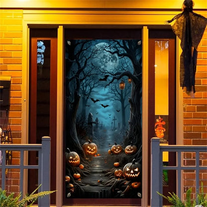 Halloween Door Banner – Scary Moon Night & Cemetery Scene