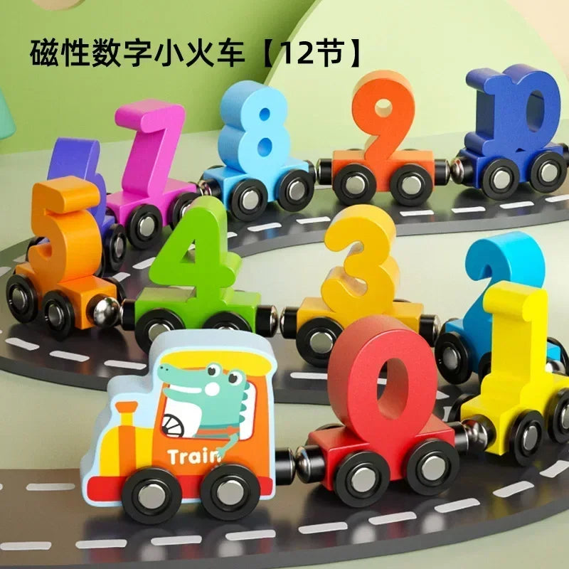 12-Piece Magnetic Digital Train – Montessori Wooden Learning Toy for Kids