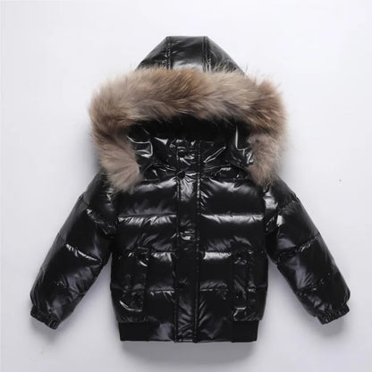 Shiny Waterproof Kids' Down Parka – Real Fur Hood