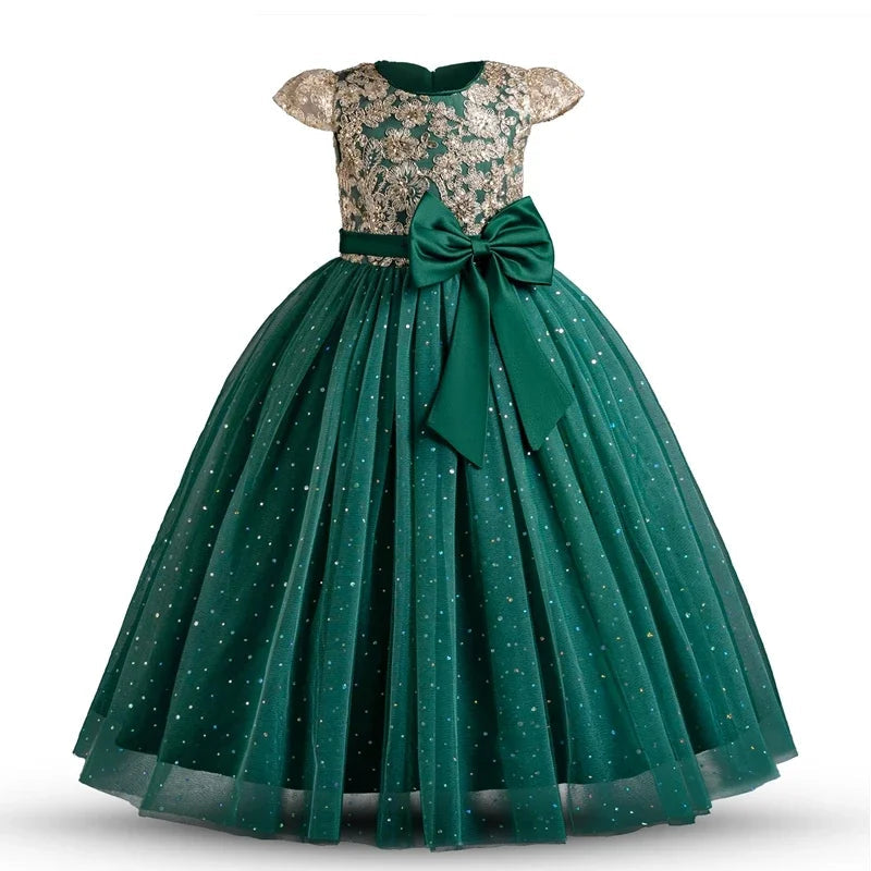 Festive Elegance – Girls’ Bow Party Dress for 3-10Y