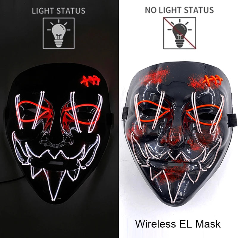 Wireless Neon LED Purge Mask – Glowing Halloween Party Mask