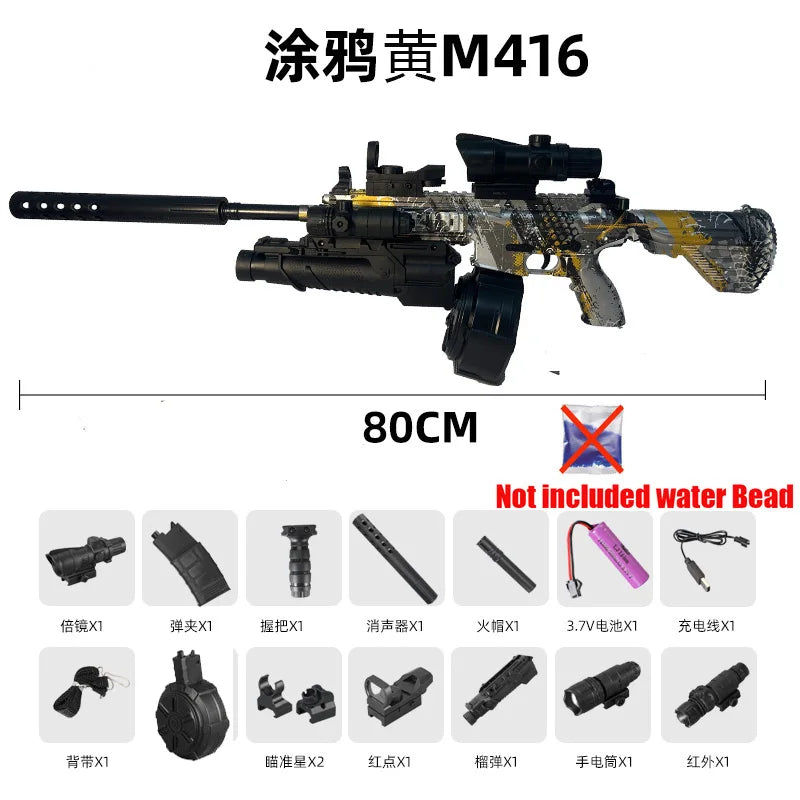Ultra Shoppings 416 Fully Equipped Automatic Toy Gun firing 7-8mm Hydrogel Bullets, with manual infrared reloading for boys' play.