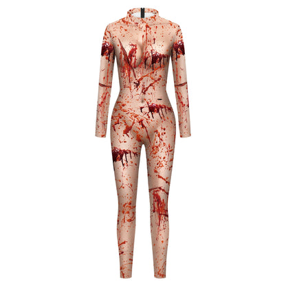 Scary Nurse Cosplay Costume – Blood-Print Slim Bodysuit for Party