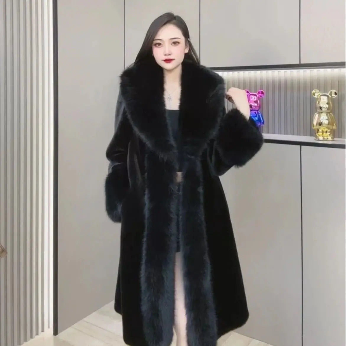 Elegant Faux Fur Long Coat: Warm & Chic