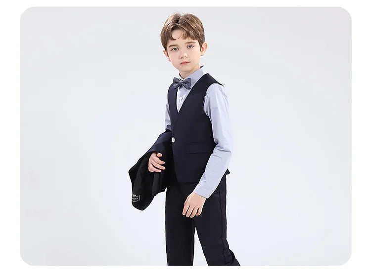 Boys' Formal Wedding Suit Set – Blazer, Vest, Shirt & Pants (Ages 4–12)