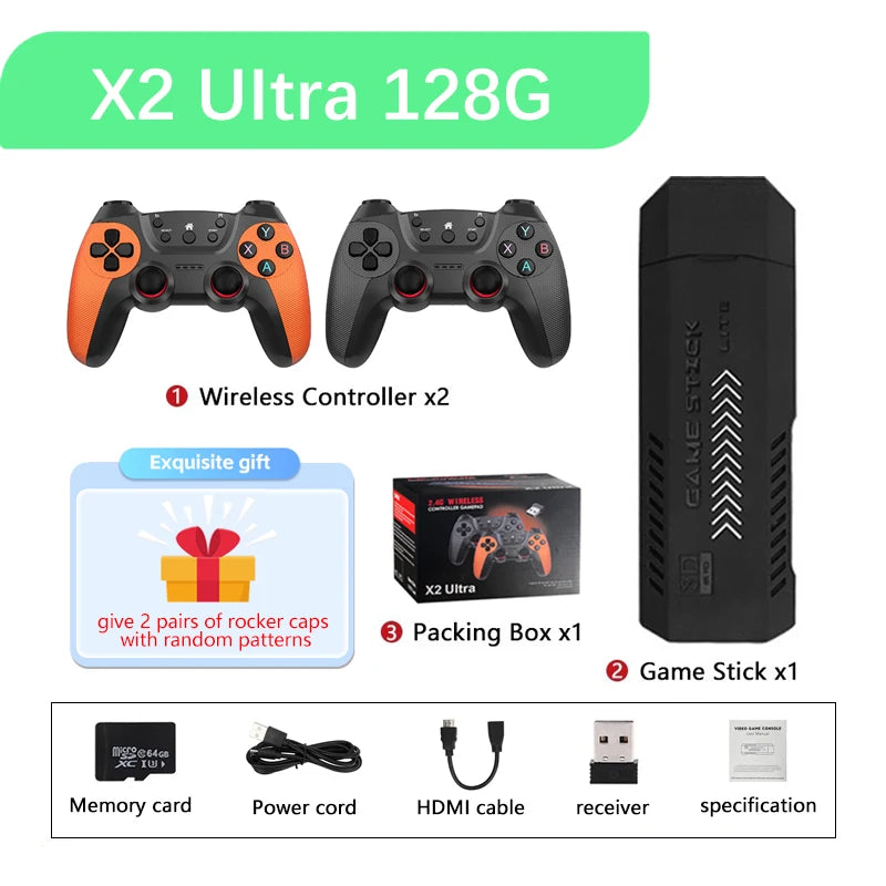 X2 Ultra 4K Retro Game Stick: 30,000 Games & Wireless Controllers Christmas Gift