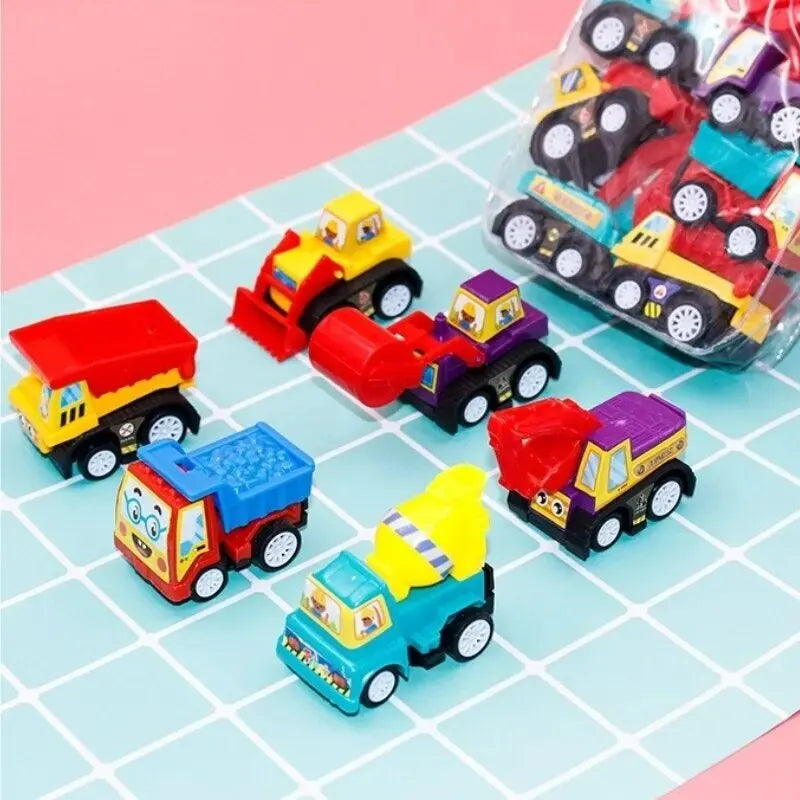 6Pcs Mini Pull-Back Engineering Car Set - Fun Cartoon Toys for Kids