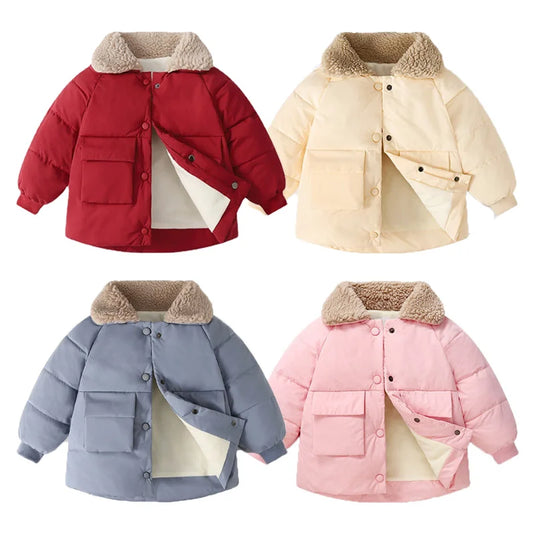 Boys & Girls Lapel Jacket – Cozy Lamb Fleece Kids’ Coat