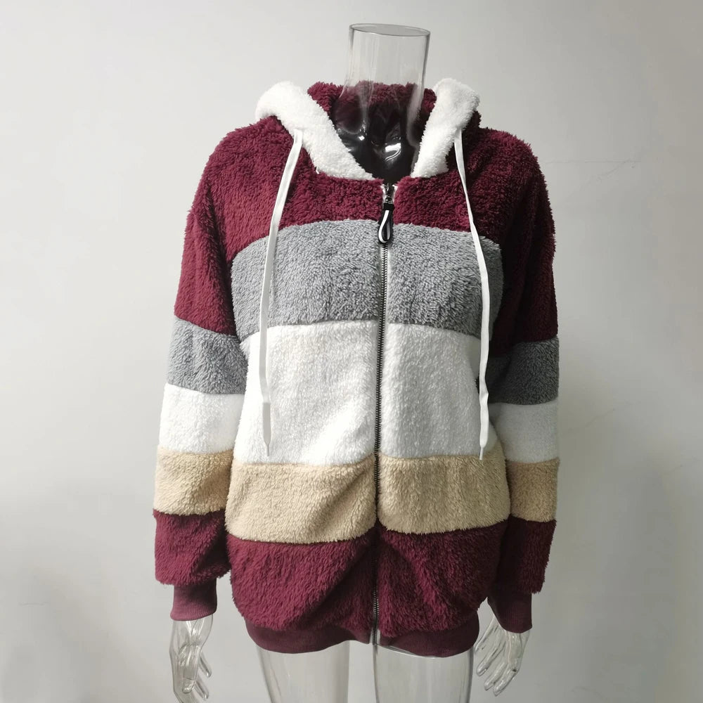 Oversized Hooded Plush Jacket 2024 – Warm Cashmere Streetwear for Women