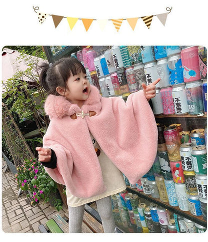 Baby Girl Winter Cloak with Faux Fur Hood