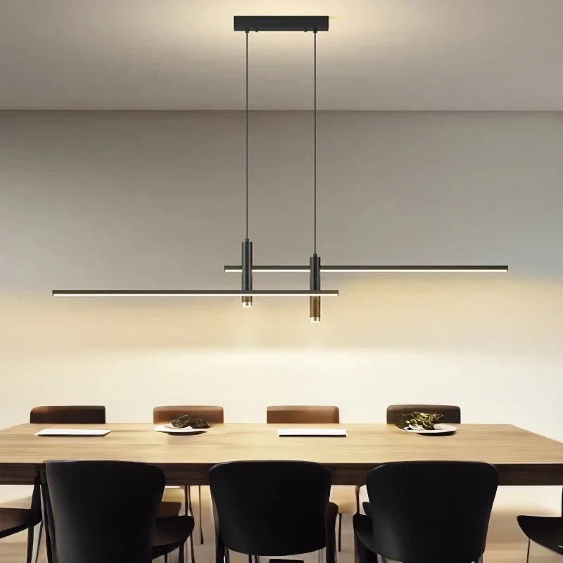 Modern LED Pendant Light: Sleek Long Strip Chandelier for Dining & Living Rooms