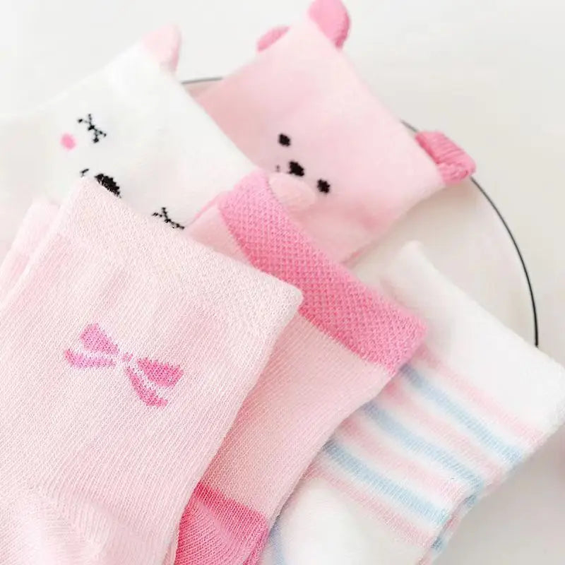 Cute Animal Baby Socks – Cat Design, 5-Pack (0–6Y)